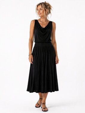 Maeve Anthropologie Black Knit Midi Dress Sleeveless Minimalist Chic Womens XS